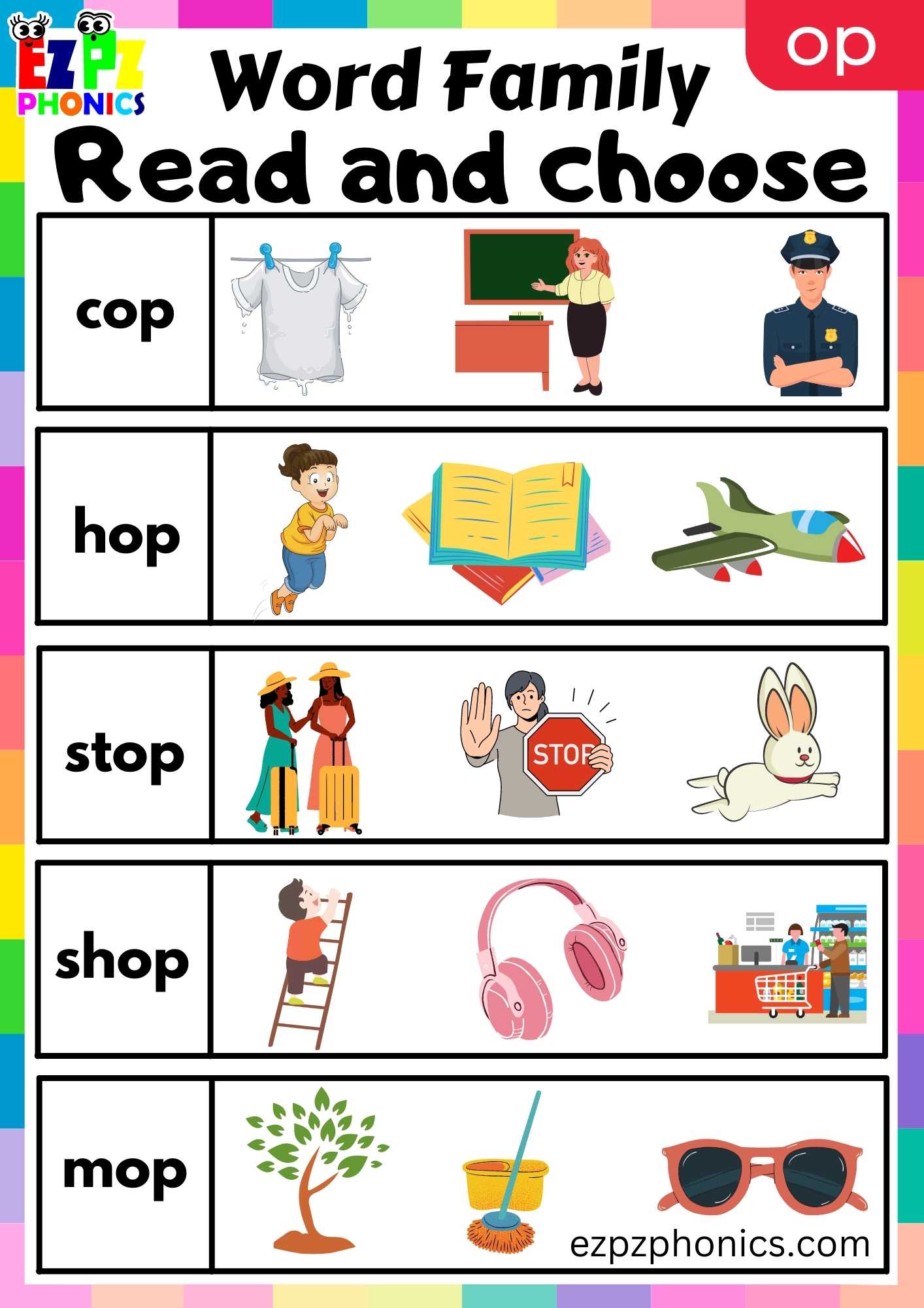 OP Words Read And Choose Phonics Word Families Worksheet